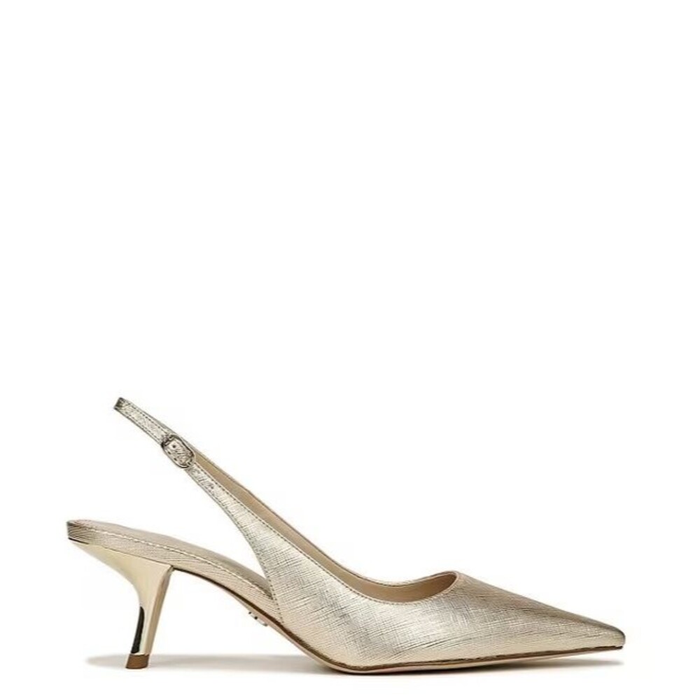 Sam Edelman Bianka Slingback Metallic Gold Pointed Toe Kitten Heels Pumps Sz 9.5